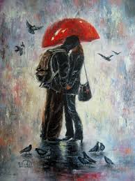 Kiss In The Rain Art Print Lovers Kissing Red Umbrella Etsy Rain Art Art Umbrella Art
