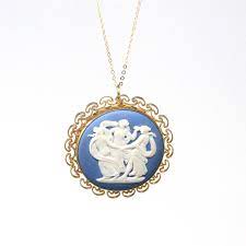 Vintage Wedgwood Necklace 12k Yellow Gold Filled Blue Etsy Vintage Cameo Jewelry Statement Pendant Retro Jewelry
