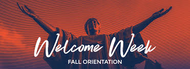 There is a stalk of corn on one side of the sign, and the city. Welcome Week Fall Orientation Nsp Illinois