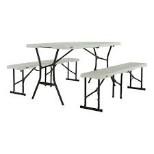 Lifetime 3 Piece Pearl Fold In Half Folding Picnic Table Bench Set 80502 The Home Depot