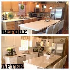 Before And After Formica Countertops To Chakra Beige Quartz With Painted White Cabinets Beige Kitchen Beige Kitchen Cabinets White Cabinets White Countertops