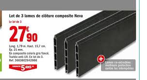 Le vmc est une dalle brico pour salle bain en caoutchouc brico depot l'un des principaux fabricant de. Offre Lot De 3 Lames De Cloture Composite Neva Chez Brico Depot