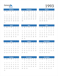 Calendar for year 1993 (united states) printing help page for better print results. 1993 Calendar Pdf Word Excel