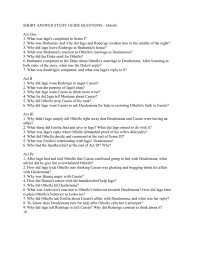 Othello Study Questions 1-5 | Schemes And Mind Maps English Literature |  Docsity