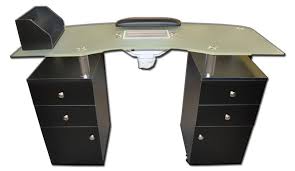 Tempered Glass Top Manicure Table In Black Color W Fans An941 Manicure Table Tempered Glass Manicure