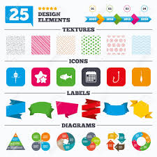 Offer Sale Tags Textures And Charts Fishing Icons Fish With