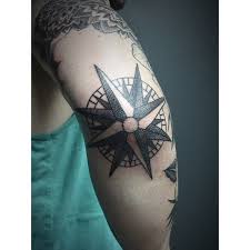 Black Ink Nautical Compass Tattoo Design For Elbow Elbow Tattoos Compass Tattoo Design Tattoos For Guys