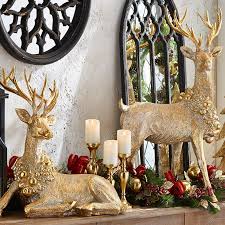 Raz Large Laying Or Standing Gold Reindeer With Wreath Collar Gold Reindeer Decor Christmas Reindeer Decorations Reindeer Decorations