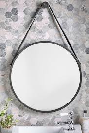 Next Faux Leather Strap Mirror Black Round Mirror Bathroom Leather Mirror Mirror
