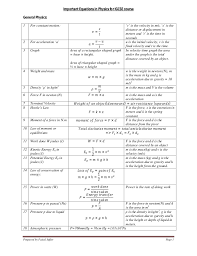 Important Equation In Physics