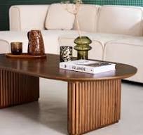 Table basse ovale bois d'hévéa placage chêne teinte noyer