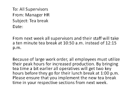 Warning letter in case of absence without information. Lunch Break Schedule Memo