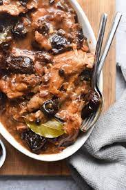 Braised Rabbit With Prunes Lapin Aux Pruneaux Braised Rabbit Recipe Plum Recipes Braised