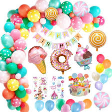 Balloon arch decoration that balloons. Amazon Com Yansion Candyland Birthday Party Decorations Donut Birthday Party Supply With Happy Birthday Banner Candy Donut Ice Cream Foil Balloon For Girls Kids Women Candyland Lollipop Party Toys Games