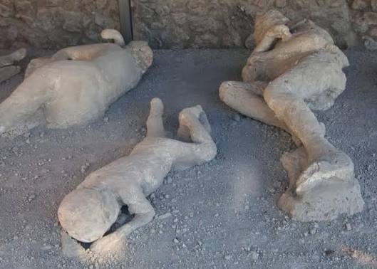Plaster casts of victims' bodies at Pompeii in Italy.