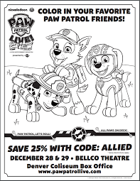 Skye and everest rainbow colouring page. Paw Patrol Live And Coloring Page Projects For Preschoolers