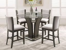 Tabletop with a touch of wood grain detail makes the most of wood's natural variation. Cm1710t Gy 54 5 Pc 5 Pc Camelia Grey Finish Wood Base And 54 Round Glass Top Counter Height Dining Table Set With Grey Chairs