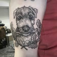 Black And Grey Dog Tattoo Illustrative Fantasy Of Susanne Suflanda Konig Tattoo Graphic Dog Tattoos Tattoo Artists