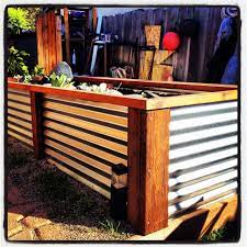 Corrugated Tin And Redwood Planter Boxes Modern Landscape Design Front Yard Planter Boxes Front Yard Landscaping Design