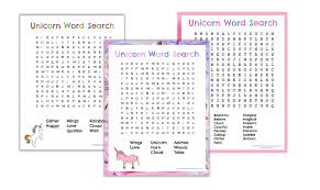 These printable word puzzles can be used to reinforce a weekly theme. 3 Free Printable Unicorn Word Searches 2 Easy 1 Challenging
