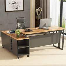 Its desktop is made from engineered wood in a natural finish. Buy Tribesigns Large L Shaped Desk 55 Inches Executive Office Desk Computer Table Workstation With 47 Inches File Cabinet Storage Brown Online In Indonesia B07y82t191