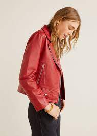 Mango Red Leather Biker Jacket Womens Biker Jacket Biker Jacket Leather Biker Jacket