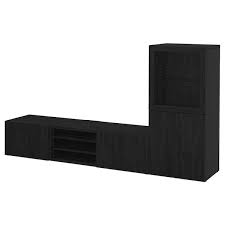 Besta Tv Storage Combination Glass Doors Black Brown Selsviken High Gloss Black Clear Glass 118 1 8x16 1 2x83 1 8 Shop Here Ikea Tv Storage Ikea Glass Door