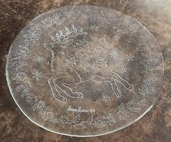 Vintage 1991 Neiman Marcus Clear Glass REINDEER & TOYS Serving Platter