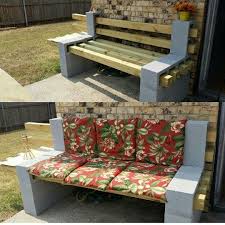 Cinder Block N 4x4s Bench W A Side Table Cinder Block Furniture Diy Patio Furniture Diy Patio
