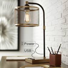 360 Lighting Industrial Desk Lamp With Usb And Ac Power Outlet Antique Brass Bronze Perforated Metal Shade For Bedroom Office Walmart Com Walmart Com