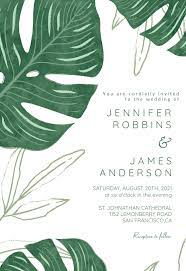 Tropical Leaves Wedding Invitation Template Free Greetings Island Wedding Invitations Leaves Wedding Leaves Leaf Invitations