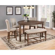 Best Quality D872 Buckminster 6 Pc Brown Finish Wood Rounded Triangular Shaped Counter Height Dining Table Set Counter Height Dining Table Counter Height Dining Table Set Dining Room Sets