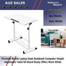 Portable Mobile Laptop Desk Notebook Computer Height Adjustable Table Sit Stand Study Office Work White Auz Sales Online