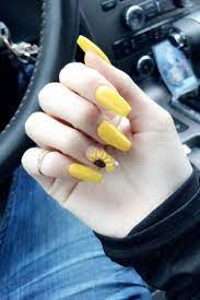 Yellow Acrylic Coffin Nails With Sunflower Design Acrylicnailart Acrylic Nails Yellow Yellow Nails Best Acrylic Nails