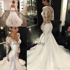 Mermaid Wedding Dresses 2018 Sheer Long Lace Appliques Sleeves Trumpet See Through Sheer Wedding Dress Wedding Dress Long Sleeve Long Sleeve Wedding Dress Lace
