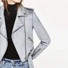 Zara Basic Outerwear Suede Moto Jacket In 2021 Blue Jackets Outfits Blue Suede Jacket Jackets