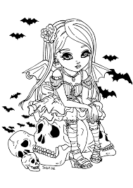 Halloween coloring pages for kids: Color This Cute Little Vampire Girl Sitting On A Big Skull Witch Coloring Pages Skull Coloring Pages Halloween Coloring Pages