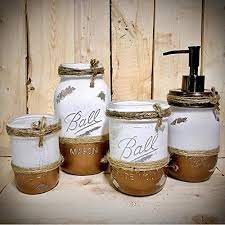 Easy to install and looks wonderful!. Amazon Com Rustic White And Copper Painted Mason Jar Bathroom Set With Soap Dispenser 4 Piece Farmhouse Bath Accessories Set Industrial Modern Farm Decor Handmade