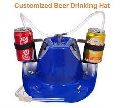 Beer Hat For The Drinker With Their Hands Full With A Can Holder On Each Side The Two Beverages Are Connected Both Being Dra Drinking Beer Beer Holders Beer