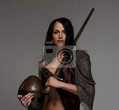Ancient female warrior poses,3d rendering for book cover,rendering on white background. Goregeous Female Warrior Poses Holding Sword And Helmet Fototapete Fototapeten Schone Fader Mantel Myloview De