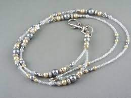 Beaded Id Breakaway Necklace Lanyard Beige And Gray Glass Etsy Beaded Id Badge Holders Lanyard Necklace