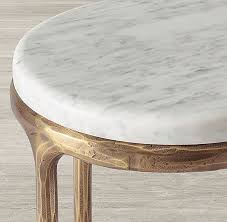 Thaddeus Forged Brass Marble Round Cocktail Side Table Side Table Marble Side Tables Brass Side Table