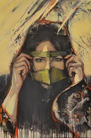 Green Burqa By Katalin Verebics Colorful Canvas Art Persian Art Painting Dubai Art