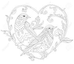 Check spelling or type a new query. Ornate Decorative Couple Of Birds Sitting On Branch Looking In One Direction Romantic Outline Drawing Of Vintage Floral Ornament In The Shape Of A Heart For Your Coloring Book Lizenzfrei Nutzbare Vektorgrafiken