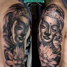Black And Gray Buddha Face Tattoo Buddha Face Tattoo Buddha Tattoo Design Buddha Face