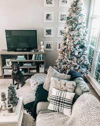 Flocked Christmas Tree In Grey Living Room Cozy Space Prettyinthepines Chic Home Decor Decor Decorating Your Home
