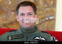 British Royal Airforce Wing Commander Sammy Sampson talks during a press  conference at the Gioia del Colle air base near Bari, Southern Italy,  Tuesday, March 22, 2011. Moammar Gadhafi's forces shelled rebels regrouping  outside a strategic eastern ...