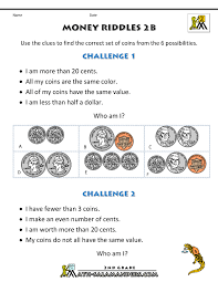 The puzzles will help your child practice and apply their addition, subtraction, multiplication and division facts as well as developing their thinking and reasoning skills in a fun and engaging way. Money Math Worksheets Money Riddles