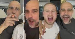 Live & breathe the game. Video Of Pep Guardiola Smoking Huge Cigar And Celebrating Man City Title Goes Viral