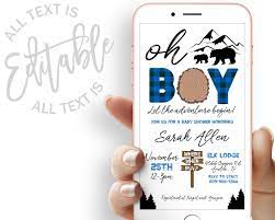 Adventure Begins Baby Shower Evite Oh Boy Baby Shower Etsy Electronic Invitations Adventure Baby Shower Baby Boy Shower